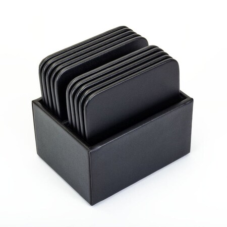 Dacasso Black Leatherette 10 Square Coaster Set with Holder AG-1343